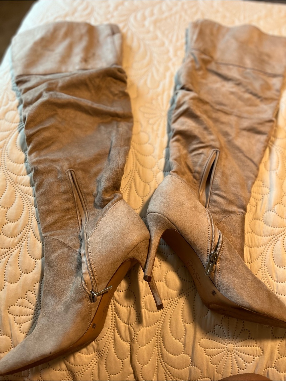 Jessica Simpson Taupe Suede Over-the-Knee Heeled Boots